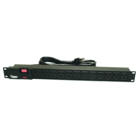 Quest Mfg Power Strip, Surge, Rack Mounted, 5-15R, 5-15P, 6 ft., Black HPS-E12P